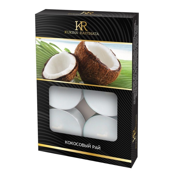 Фото Свеча ароматическая чайная малая 6шт кокосовый рай kukina raffinata 202794