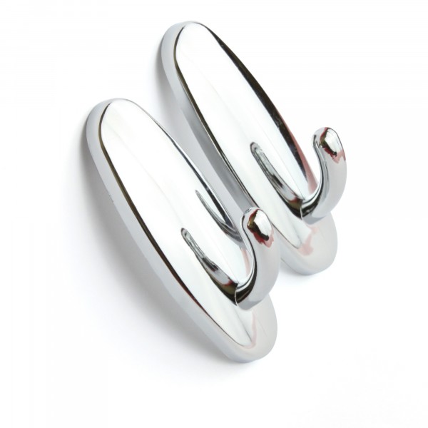 Фото Крючки пластик на липкой ленте 8 см, хром (2 шт. в уп.)