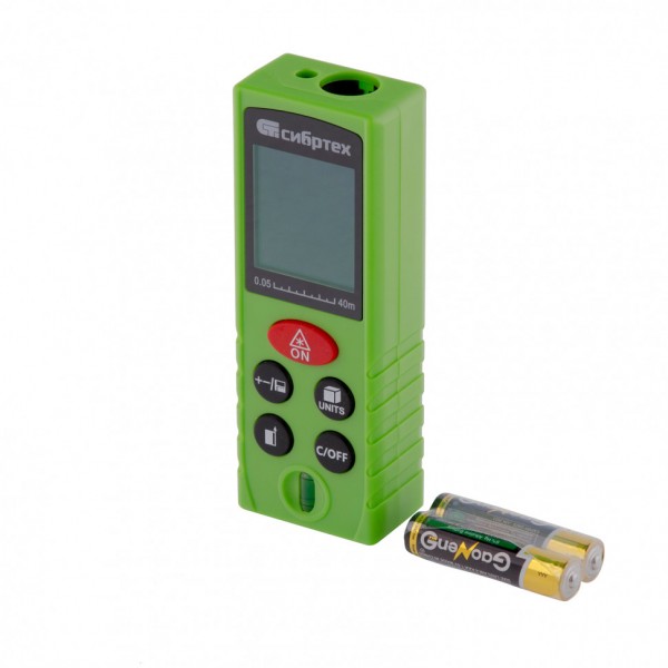 Фото Дальномер лазерный pm-40 с пузырьк.уровнем, 40м, погр. 2мм, сибртех 38010