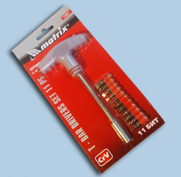 Фото Отвертка в наборе с битами 11 пред. т-образная ручка matrix 11567