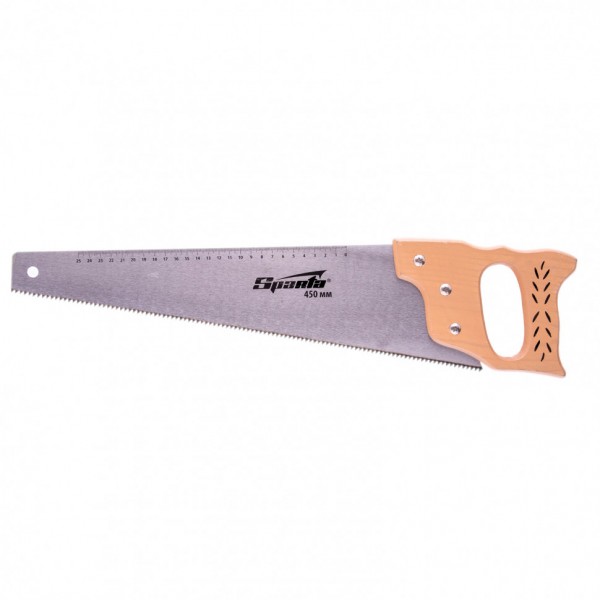 Фото Ножовка по дереву 450мм закал зуб, с линейкой и деревянной ручкой sparta 231875