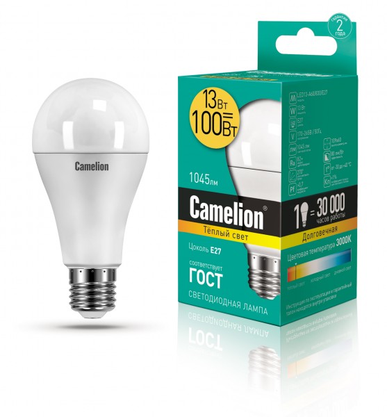 

лампа светодиодная camelion e27 led13-a60/830 13вт