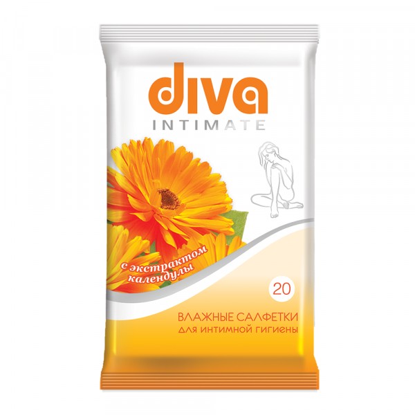 Фото Салфетки влажные diva 20шт для интимной гигиены  c экстрактом календулы
