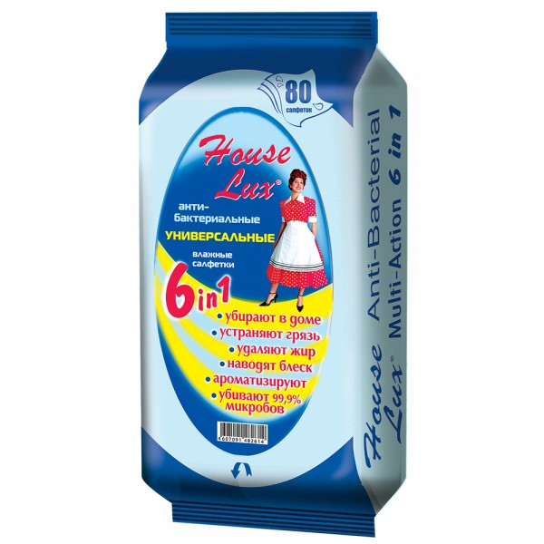 Фото Салфетки влажные house lux 80шт универсальные антибактериальные 6 в 1