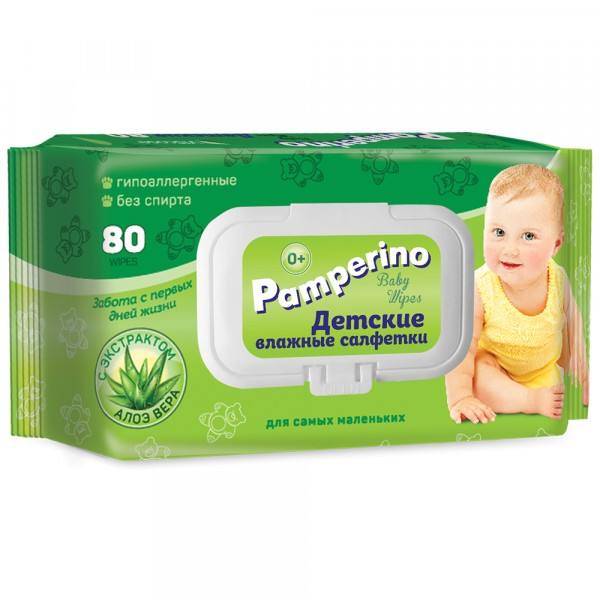 Влажные салфетки pamperino 80шт с пластиковым клапаном