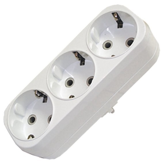 Фото Разветвитель электрический (тройник) универсал а303, 16а, с заземлением
