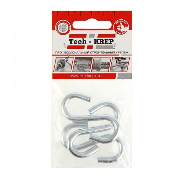 Фото Крючок s-образный м3 (6 шт) - пакет tech-krep