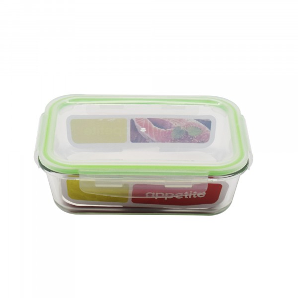 Фото Контейнер прямоугольный 640 appetite стекло с клапаном зеленый sl640rg