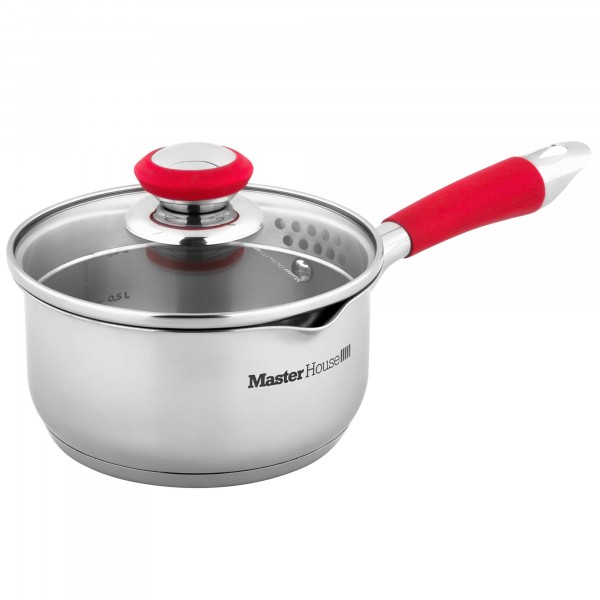 Фото Ковш 1,5л мастер хаус нерж.сталь со  стеклянной крышкой d16см/н8см 60480