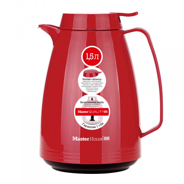 Фото Термокувшин 1,5л турин мастер хаус пластик со стеклянной колбой 60486