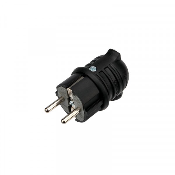 Фото Вилка электрическая с заземлением 16a угловая, ip44 (каучук) черная, rexant, 111-003