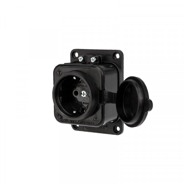 Штепсельная розетка с заземлением 16а настенная с крышкой 1порт, ip54(каучук) черная,rexant, 111-111