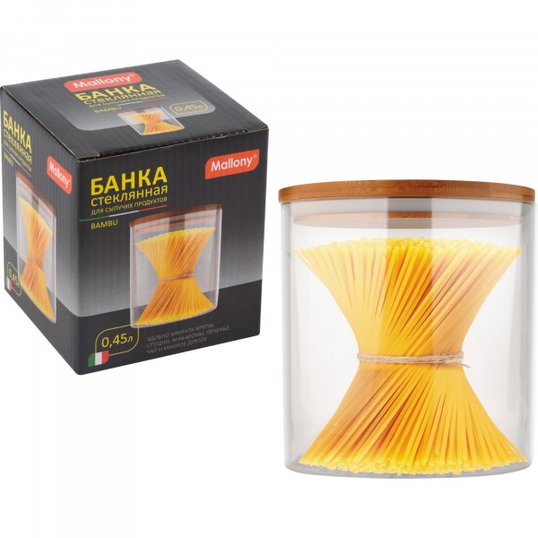 Фото Банка для сыпучих продуктов 0,45л bambu mallony стекло с крышкой 004451