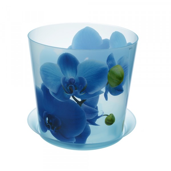 Фото Горшок для орхидей деко d160мм 2,4л с подставкой синяя