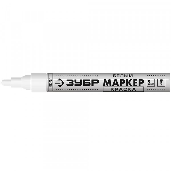 Маркер белый мк-750, круглый наконечник, зубр 06325-8