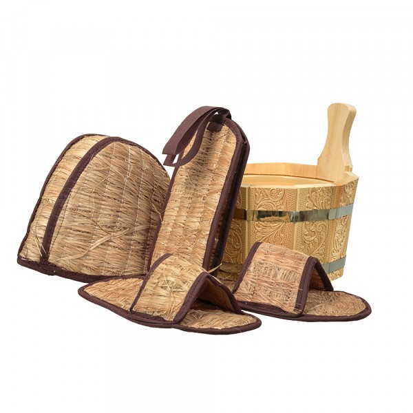 

подарочный набор бодрый пар 4 предмета (ушат, шапка, тапочки, мочалка) банные штучки 41315