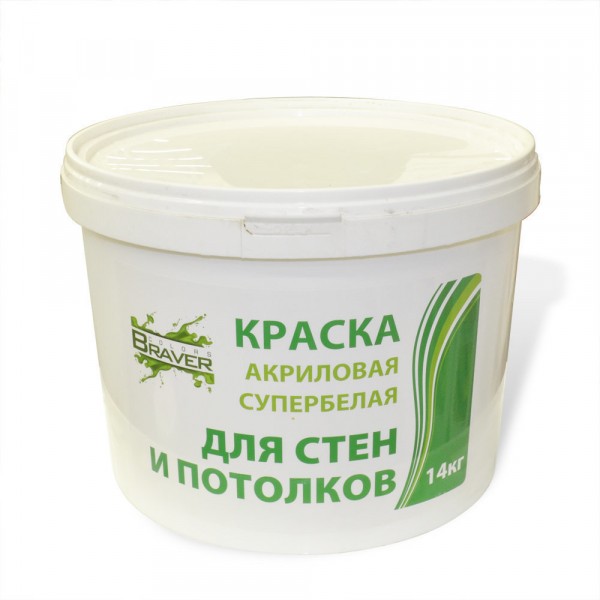 Фото Краска braver для стен и потолков супербелая 14кг
