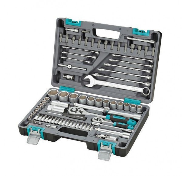 Фото Набор автоинструмента  82 предметa 1/4и 1/2в пластиковом кейсе stels 14105
