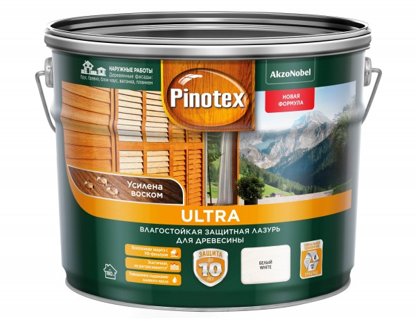 

влагостойкая лазурь для дерева pinotex ultra белая 9л
