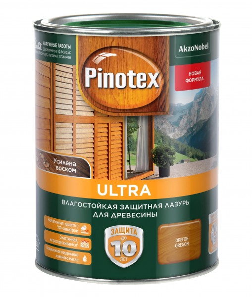 

влагостойкая лазурь для дерева pinotex ultra орегон 1л