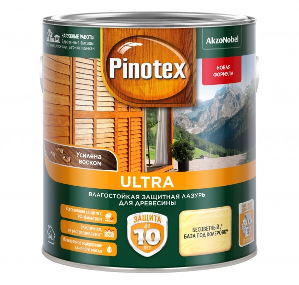 

влагостойкая лазурь для дерева pinotex ultra прозрачная вс 2,7л