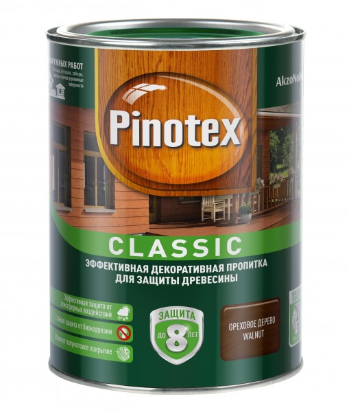 

деревозащитная пропитка pinotex classic орех 1л