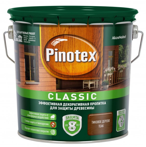 

деревозащитная пропитка pinotex classic тиковое дерево 2,7л