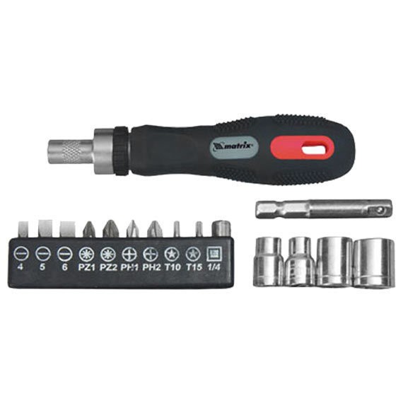 Фото Отвертка в наборе с битами 16 пред. реверсивная matrix 11332