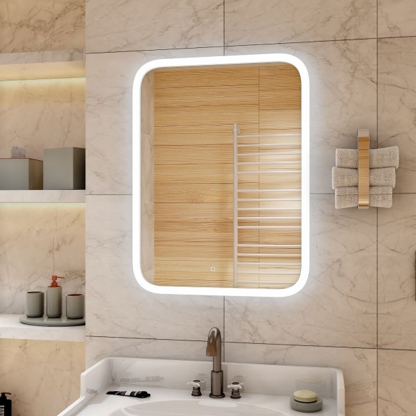 зеркало для ванной glamour led 60х80 бесцветный