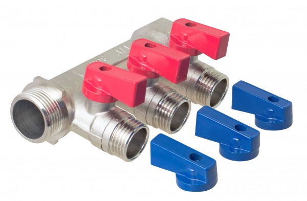 Фото Коллектор с отсекающими кранами 3 выхода х 3/4 х 1/2 наруж. рез. mp-у