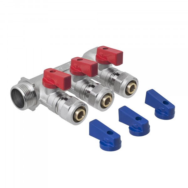 Фото Коллектор для мет./пласт. труб с отсекающими кранами 3 вых. 3/4*16 mp-у