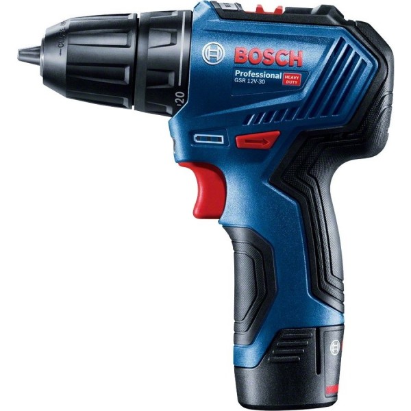 

дрель-шуруповерт аккумуляторная bosch gsr 12v-30 professional, 2а/ч (2 акб+кейс) 06019g9020