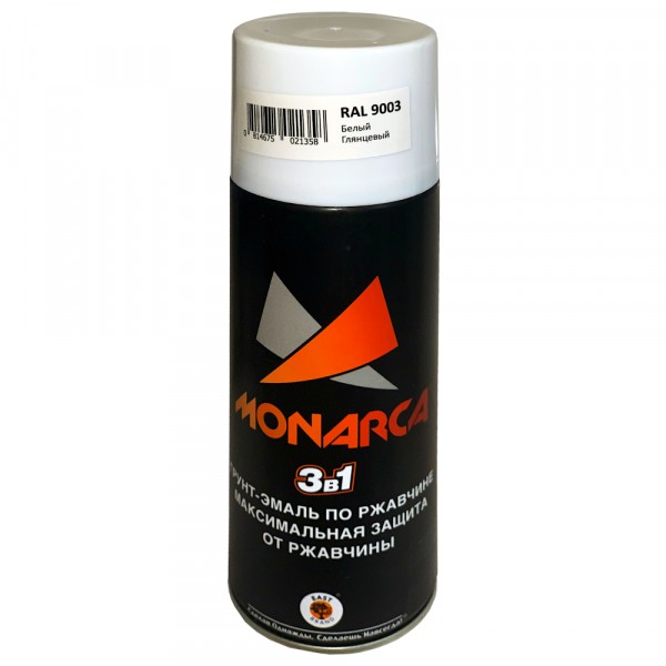 Фото Грунт-эмаль monarca по ржавчине аэрозольная белый глянцевый 0,52л