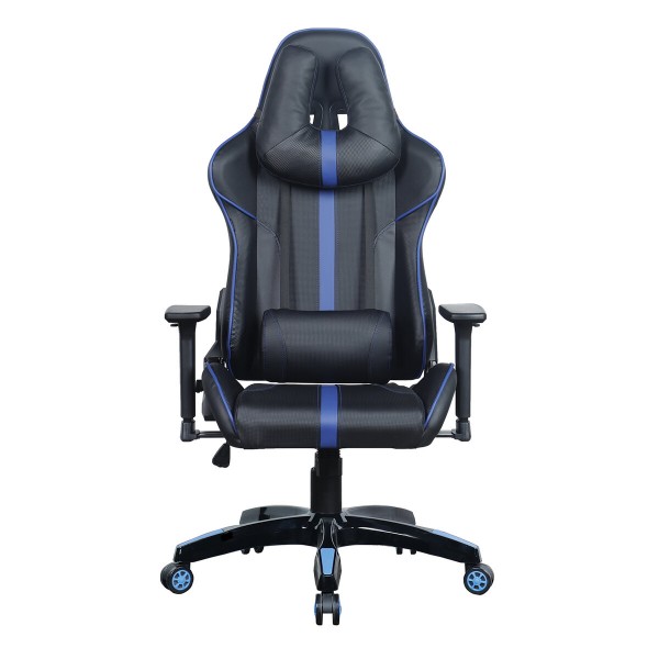 

кресло компьютерное brabix gt carbon gm-120, две подушки, экокожа, черное/синее, 531930