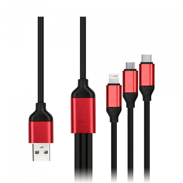 Фото Кабель microusb+c+8pin/usb 1,2м, 3а, 3в1, резиновый, черный, smartbuy, ik-312qbomb black
