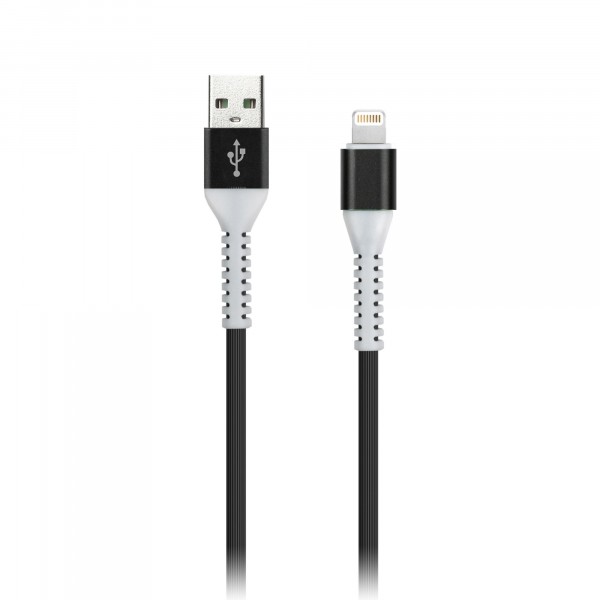 Фото Кабель usb/8-pin (lightning) 1м, 2а, мет.наконечник, графит, smartbuy, ik-512flbox black