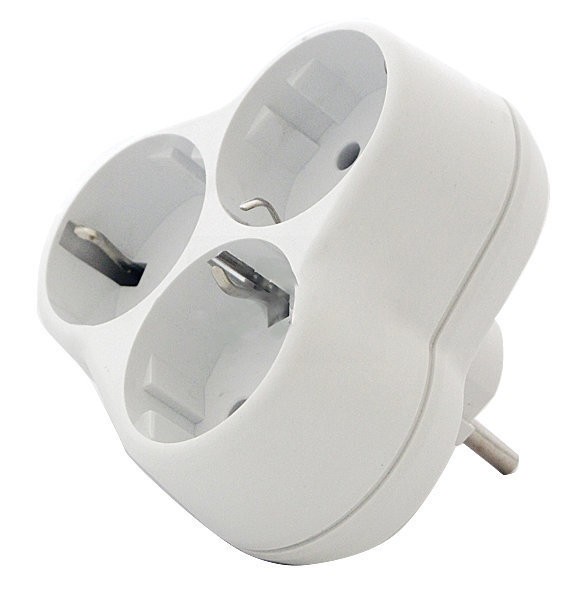 Фото Разветвитель электрический (тройник, треуг.) универсал ак303, 16а, с заземлением