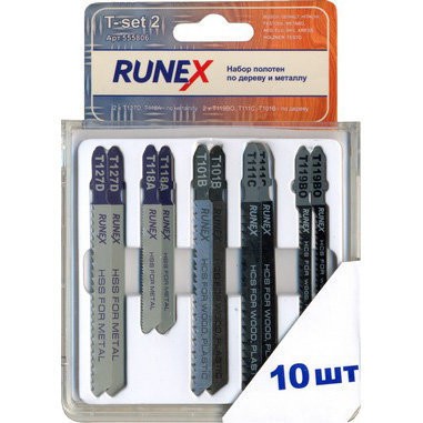 

набор пилок для лобзика 10шт по дереву и металлу т-set-2 runex 555806