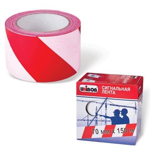 

лента сигнальная 70мм*150м бело-красная unibob
