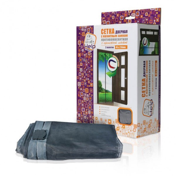 Фото Сетка-штора на дверь help противомоскитная с магнитным замком с  крепежной лентой 45*210см /2шт. в у