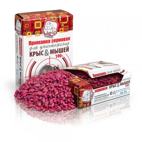 Фото Приманка зерновая help для уничтожения крыс и мышей 100г