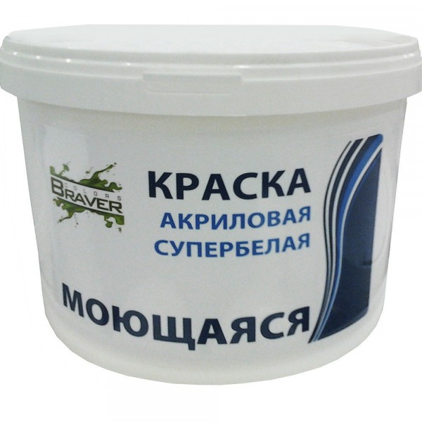 Фото Краска Braver моющаяся супербелая 3кг