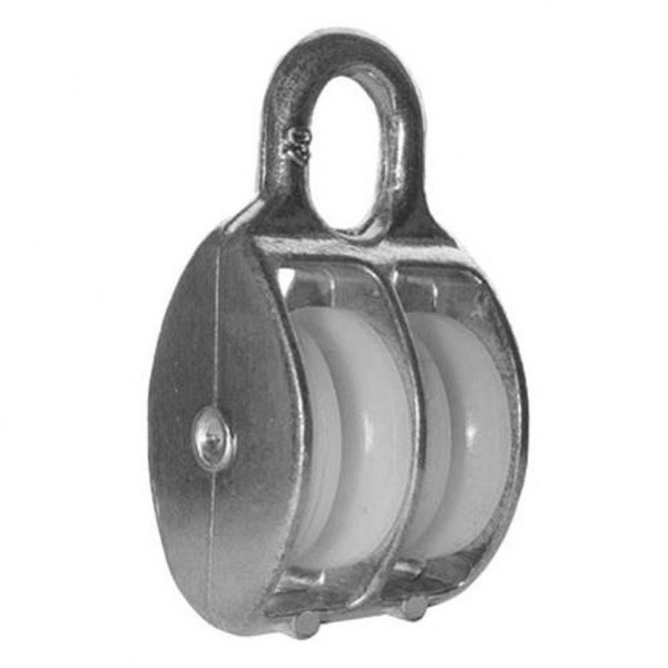 Фото Блок для троса двойной оцинк. (нейлон.шкив) 20мм (1 шт)