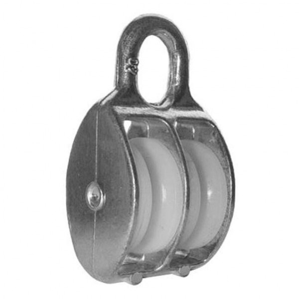 Фото Блок для троса двойной оцинк. (нейлон.шкив) 30мм (1 шт)