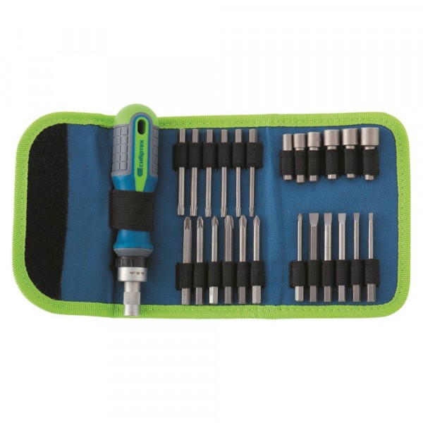 Фото Отвертка реверсивная в наборе с битами и торц. головками 26 пред. crv,в пласт боксе сибртех 13376