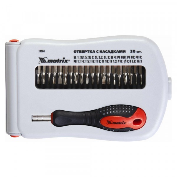 Фото Отвертка в наборе с битами  22 предм. для точных работ, пласт. пенал fusion matrix 11584