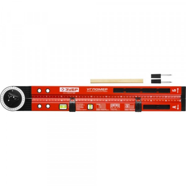 Фото Уровень-угломер складной, 3 ампулы(1 поворотная), точность 1мм/м 500см мастер зубр 34740