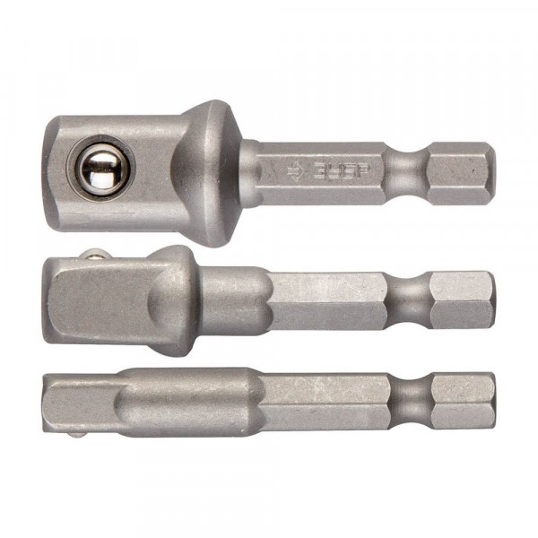 Фото Адаптеры для головок набор 3 шт. e1/4 квадрат 1/4,3/8,1/2' экспрт зубр 26756-h3