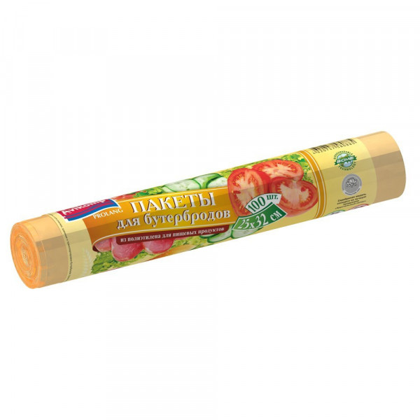 Пакеты для бутербродов 25х32см 100шт рулон, желтые ak prolang