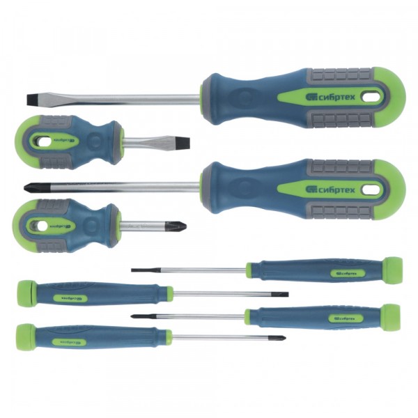 Фото Набор отверток 8шт sl/ph, универсальных, crv, 3-компонентная рукоятка antislip fusion сибртех 13375